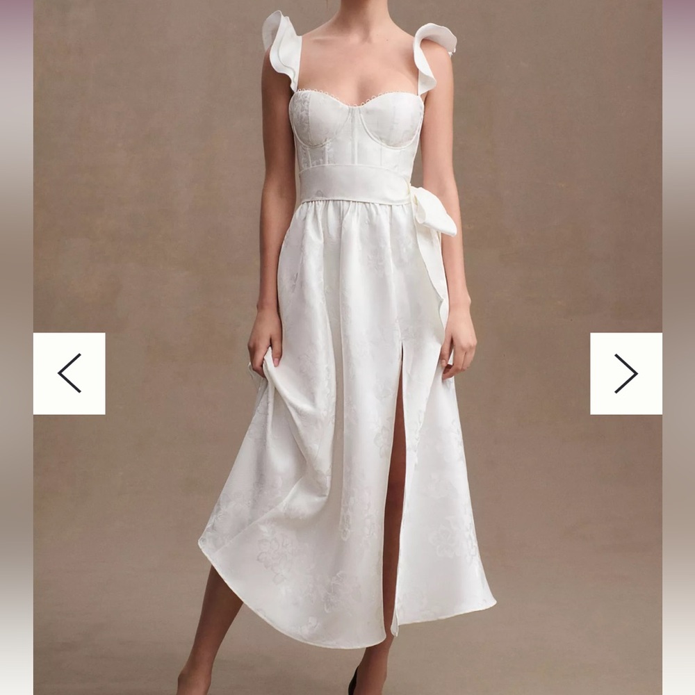 NWT- V. Chapman Vera Satin Ruffled-Sleeve Bustier Midi Dress